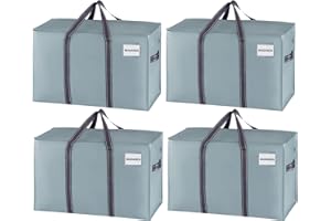 VENO Pack de 4 Bolsas de Almacenamiento para la Mudanza Extra Grande con Cremallera, Alternativa a las Cajas para Mudanzas, Bolsa de Viaje Plegable con Bolsillo para Etiqueta(Azure,Pack de 4)