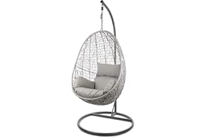 Kideo Komplettset: Hängesessel mit Gestell & Kissen, Korbsessel, Poly-Rattan (Gestell- und Korbfarbe: grau, Kissen: grau Nest (8008 Cloud))