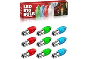 BrightArk E10 Jeu D'ampoules Rouges,Bleues Et Vertes pour Guirlandes Lumineuses de Sapin de Noël,Ampoule Bougie Arc-En-Ciel E10 pour Guirlande Lumineuse Intérieure Sapin de Noël,Noël Limited 0.2W,9P