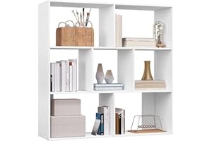 eSituro Regał na książki, biały, regał stojący, 7 otwartych półek, poziomo lub do góry nogami, do salonu, sypialni, biura