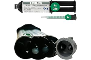 Ber-Fix 25 g 2K High Performance Adhesive Express 3 Min 2K Adhesive Plastic Metal Adhesive Extra Strong + 1 Tip Metal PVC Fibreglass Wood Epoxy Resin Free Also as Plastic Filler