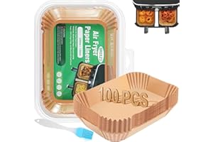 BREEZO Backpapier für Heißluftfritteuse, 100 Stück Rechteckig Airfryer Backpapier für Ninja SL400EU Air Fryer, Kompatibel mit Ninja AF300EU AF400EU, Princess, Anderen Dual Zone Air Fryer Zubehör