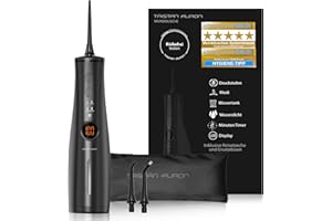 ‎TRISTAN AURON Tristan Auron Oral Irrigator - 2 Replacement Nozzles and Travel Bag, 5 Modes, 8 Pressure Levels Including Shoot Mode, 300 ml Tank, LCD Display, USB-C Quick Charge, IPX7 - ProJet Water Flosser