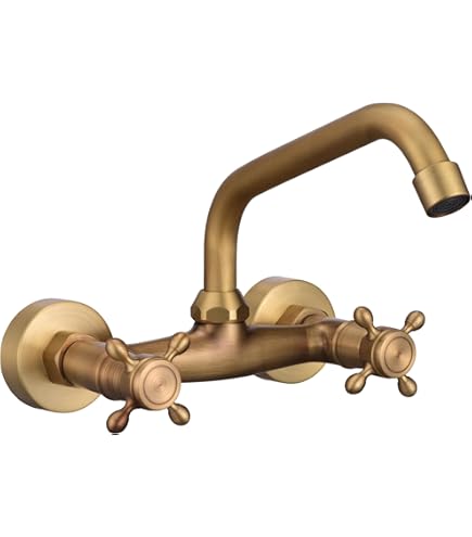 Antieke Messing kraan, Messing Keukenkraan Retro Vintage Zwart Keukenkranen Keuken Mengkranen 1 Gat Enkele Hendel Warm en Koud Tap 360 ° Swivel voor Tuinen