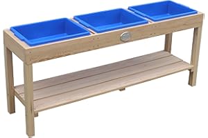 AXI Sand & Water Table, made of wood brown | With 3 plastic bins & storage shelf | Waterplay for the garden/terrace/balcony - 27 x 124 x 50 cm