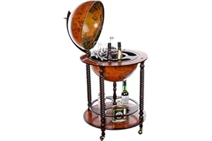 Birendy, carrello da bar a forma di mappamondo, con colonne in legno di eucalipto massiccio, decorativo, con ruote, 119 cm, XXL 043RR