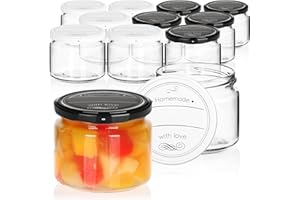 com-four® 12x Vasetti per conserva con Coperchio a Vite Homemade with Love in Bianco e Nero - TO Ø 82 mm - Fino a ca. 330 ml