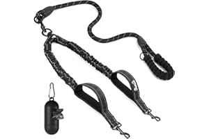 SlowTon Doble Correa para Perros sin enredos - Cable Reflectante Giratorio de Alta Resistencia Giratorio de 360 °, Entrenamiento para Caminar Amortiguador para 2 Perros medianos pequeños (8-35 lbs)