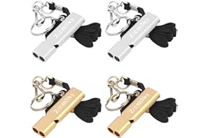 ZoomSky Survival Whistle, 4 Pcs Emergency Whistle Double Tubes Metal High Decibel Whistle with Lanyard Strap for Camping Rescuer Hiking