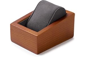 Oirlv Luxury Dark Grey Wooden Watch Storage Stand Soft Fabric Pillows for Scratch Protection, 7 x 9.5 x 4.8 cm, for Watch Lovers