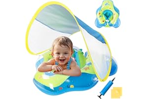 Baby Swimming Ring Ninonly Flotador Bebe con Sombrilla Protección UV UPF 50+ Nuevo Flotador Inflable para Bebe de Protección Solar Antivuelco Flotador para Bebé con Asiento y Respaldo para Niños