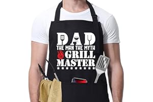 Xinstroe Dad The Grill Master Cooking Apron for Men, The Man The Myth Aprons, Adjustable BBQ Funny Kitchen Chef Aprons with 2 Pockets, Baking Apron Birthday Gift for Dad, Men, Husband,Grandad