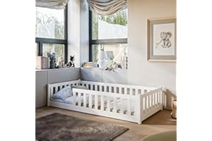 Kids Collective Letto a terra Montessori per bambini 90 x 190 cm con protezione anticaduta e rete a doghe Bianco Altre misure 80 x 160 cm 90 x 200 cm 140 x 200 cm