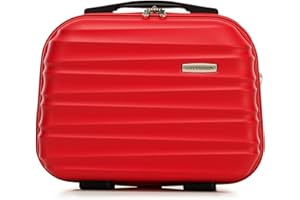 WITTCHEN Walizka podróżna, bagaż podręczny, bagaż kabinowy, walizka na kółkach, twarda obudowa z tworzywa ABS, z 4 kółkami, zamek szyfrowy, uchwyt teleskopowy Groove Line, czerwony, Kosmetikkoffer,