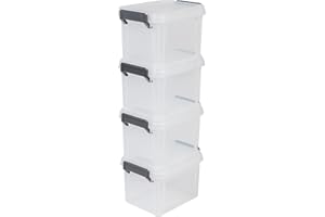 Iris Ohyama, Plastic Storage Boxes with Lid and Clip closing, 2L, Set of 4, Stackable, BPA Free, Bedroom, Office, Living room, MBX-2, Clear