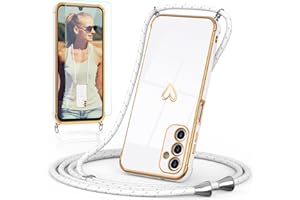 Togestar Handykette Hülle für Samsung Galaxy A14 5G Handyhülle mit Band und Schutzfolie, Kameraschutz Herz Love Design 360 Grad Stoßfeste Schutzhülle Silikon TPU mit Kordel zum Umhängen, weiß