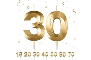 PARTYHAUSY 30th Birthday Candles Numbers 30 Birthday Gold Candles for Cake, 3D Diamond Shape Cake Candles Decorations for Birthday Party Wedding Anniversary Celebration Supplies