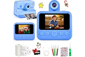 ELECOUTEK Kids Instant Print Camera, 30MP 1080P HD Digital Camera for Boys Girls with Color Pens & 32GB Card, Christmas Birthday Gifts Kids Toys for 3-12 Years Old Without bag(Blue)