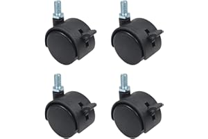 MroMax 1.5 Inch Swivel Caster Wheels 360 Degree Threaded Stem Caster Wheel with Brake, M8 x 15mm Black Tone 4pcs