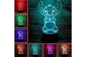 INTOBAS Stitch Veilleuse,Lampe Stitch,Lilo and Stitch Lampe 3D Capteur Intelligent Changement Tactile Dessin Animé 7 Couleurs LED Chevet Lumière d'ambiance,Cadeaux d'anniversaire,Cadeaux de Noël