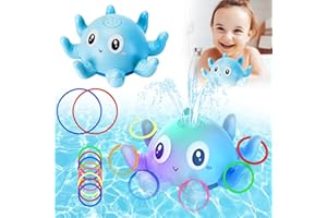 PIUESS Jeux De Bain Jouet Bebe Jouet Pieuvre Induction Automatique Jet d'eau Lumineux avec LumièRe LED 4 Couleurs ImperméAble Jouets De Piscine pour BéBé Jet d'eau Jeu BéBé Fountain pour 1 2 3 4 an