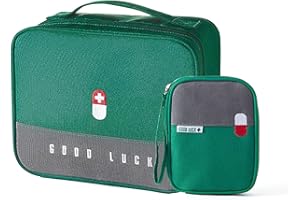 Souarts First Aid Bag Portable Medical Bag Empty First Aid Box Layered Medicine Bag for Camping Hiking Travel Home Car Office Emergency(Green-2 pcs，L)