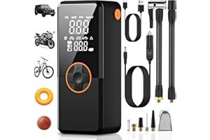 ‎ANTIFNUO Elektrische Luftpump, Luftpumpe Elektrisch mit 10000mAh Akku, 150PSI Tragbar Mini Kompressor mit Manometer, Fahrradpumpe Elektrisch mit Digital LCD Bildschirm für Auto, Fahrräder, Motorräder, & Bälle
