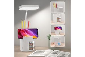 Zemty Lampara Escritorio LED 3 Niveles de Brillo Panel Táctil,Cuidado Ocular Multifunción 4 en 1 Flexo Estudio,360° USB Recar