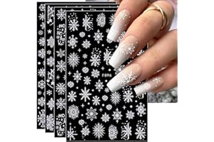 ‎JMEOWIO JMEOWIO Nagelsticker Weihnachten 8 Blatt Nagelaufkleber Selbstklebend Weihnachtsweißer Schneeflocken-Winter Nail Art Sticker Dekoration Nageldesign Zubehör
