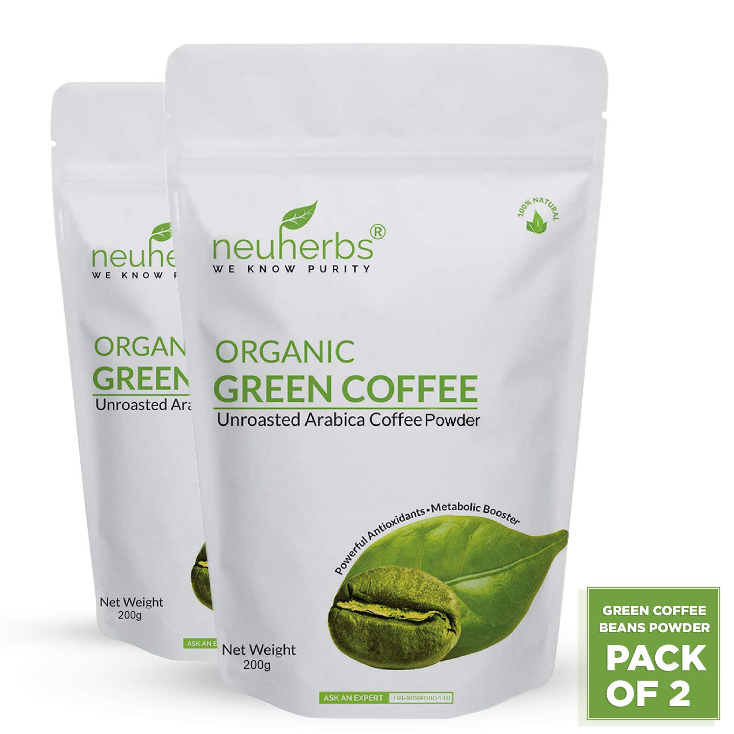 Neuherbs Green Coffee Beans powder For Weight Loss 200 G, (Pack Of 2