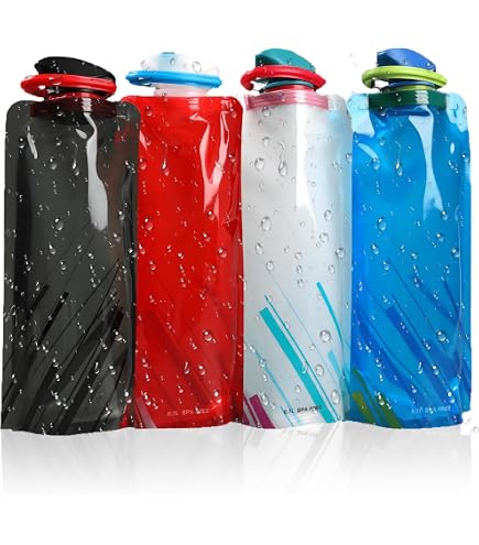4 Pièces Bouteilles D'Eau Pliables 500 Ml Multicolores – Avec Mousqueton, Réutilisables & Anti-Fuite Pour Sport & Voyage