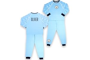 MANCHESTER CITY F.C. Manchester City F.C - spersonalizowana piżama dziecięca - jasnoniebieska piżama z długim rękawem - 100% bawełna - oficjalny towar Manchester City F.C