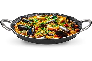 Pensofal, Padella per paella, Serie Biostone®, Paellera Valenciana, Alluminio con rivestimento antiaderente, Diametro 34 cm, Maniglie in acciaio inox, Adatta all' induzione, Effetto Pietra, Nero