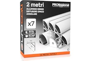 Eurocali 7x Profili Angolari da 2 metri (14mt) in Alluminio per Strisce LED Schermatura Opaca Angolo 45° ingombro max striscia led 10.5mm - 15.8 x 15.8