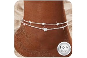 YADOCA Cavigliera Donna Argento 925 Impermeabile Regolabile Cavigliera Argento 925 Donna Cuore Perline CZ Cavigliere Donna