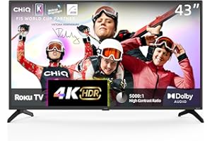 CHiQ ROKU TV U43G5NK, 43 Inch Smart TV, UHD, HDR10, Dolby Audio, Mobile Control, Voice Assistant, BBC, Disney+, 2.4&5G WiFi, USB 2.0, 2024