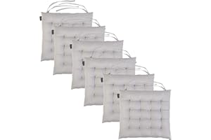 Loft 25 Chair Cushion Seat Pad | Non Slip Secure Ties | Dining Padded Seating | Soft Comfy Tufted Premium Design (Grey, Set of 6)