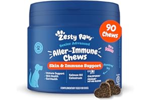 Zesty Paws Senior Aller-Immune Chews for Older Dogs | Supports Immune Function, Gut, Skin & Coat Health, For Itchy, Dry Skin | With Salmon, Probiotics, Postbiotics, Vitamin A | Daily Use | 90 Chews