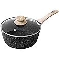 Rainberg Saucepan with Lid, Nonstick Milk Pan Suitable with Induction, Gas and Electric Hobs, Cooking Pot with Pour Spout. (Black, 16cm)