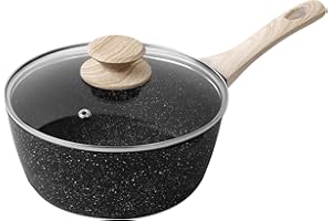 Rainberg Saucepan with Lid, Nonstick Milk Pan Suitable with Induction, Gas and Electric Hobs, Cooking Pot with Pour Spout. (Black, 16cm)