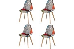BenyLed Set di 4 Sedie da Pranzo Sedie Patchwork Colorate con Gambe in Legno Poltrona Scandinava per Cucina, Soggiorno, Bar, ecc, (Rosso 01)