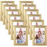Giftgarden Cadre Photo Doré 10x15 cm Lot de 12, Montage Mural ou Sur Table, Cadres photo Moderne pour Salon, Chambre à Couche