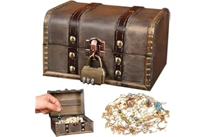 Fivtsme Mini Schatztruhe Holz,10 Stücke Schatzkiste Kindergeburtstag Holzkiste mit Deckel, Mini Schatzkiste mit Deckel für Piratenparty Geburtstags DIY - 9x5.5x4.5 cm (2)