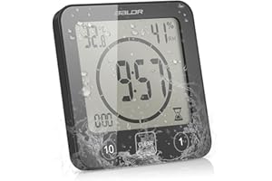 Sunsbell Reloj Digital Pared del Baño, Reloj Ducha, Reloj de Pared con Temperatura y Humedad Medidor Función Reloj Creativo Pantalla LCD Tres Método de Instalación (Negro)