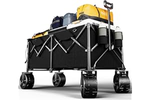 TRIUMPHKEY 332L Foldable Camping Trolley Cart on Wheels, Heavy Duty Festival Wagon with Adjustable Tailgate, 360° All-Terrain Wheels, 180KG Load – Beach, Garden, Camping Cart,Black