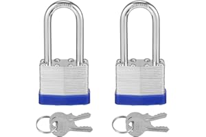 Smilcloud 2 Pack Padlocks with Keys, Long Shackle Padlocks Heavy Duty Key Padlock Weatherproof Locks for Storage Units, Gym Locker, Shed, Garage, Fence