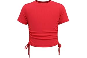 Weardear T-Shirt Fille Cordon De Serrage Été Enfants Courts Hauts T-Shirts Sport Loisirs Mode Tshirts pour Filles 5-14 Ans