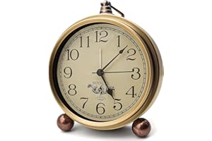 JUSTUP Attoe Gold Uhr, 5,2 Zoll Klassische Retro Tischuhr Europäischen Stil Vintage Stille Schreibtisch Wecker Nicht Ticken Quarzwerk Batteriebetrieben, HD Glaslinse, Leicht Zu Lesen (Araber)