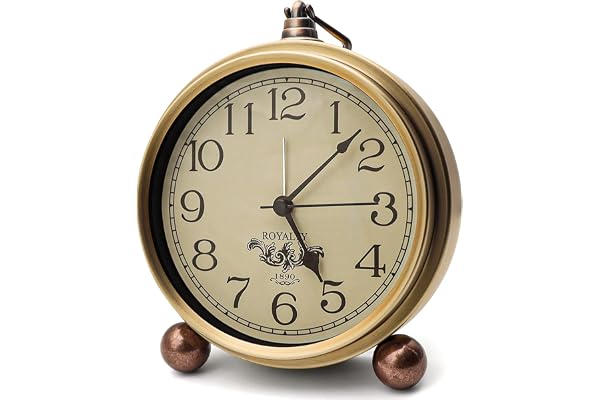 Attoe guldklocka, 15 cm klassisk retro bordsklocka europeisk stil vintage tystgående skrivbord väckarklocka tickar inte kvartsrörelse batteridriven, HD-glaslins lätt att läsa (apriber)