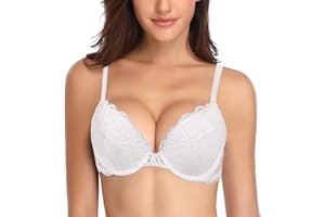 Deyllo Women's Push Up Lace Bra Sexy Deep V Lift Up Bra Underwire Padded Comfort Everyday Bra